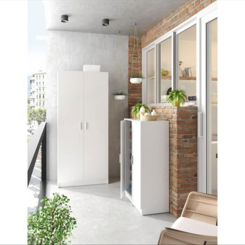 Meuble à Chaussures Armoire BASIC – 2 Portes & 6 Étagères – Blanc