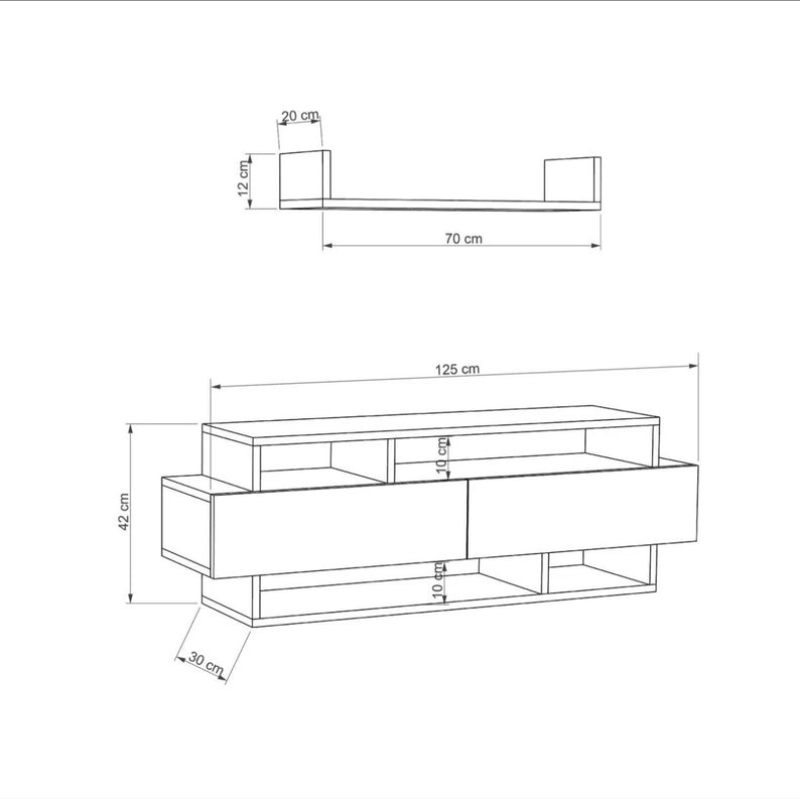 Meuble TV Latham - Blanc - 125cm (Pour TV 50" ou moins)