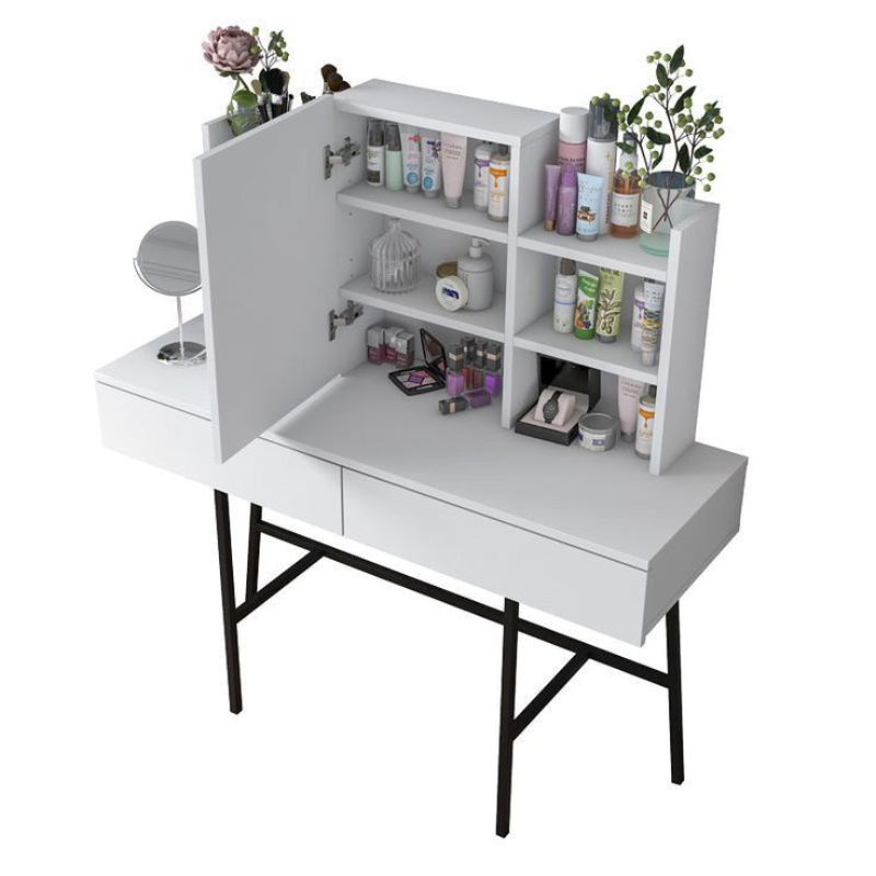 Coiffeuse de Maquillage Moderne - Blanc - Miroir & Multi-tiroirs