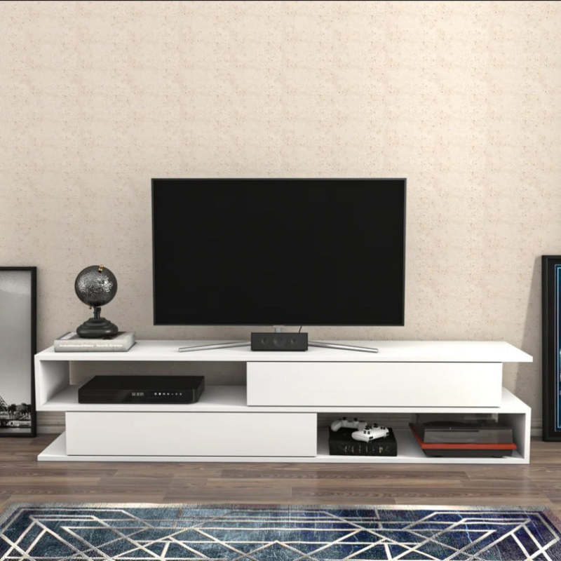 Meuble TV Margrete pour téléviseurs jusqu'à 70 Blanc 160cm