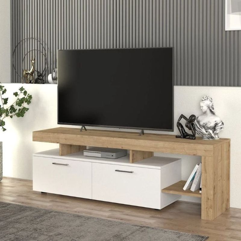 Meuble TV Acnes Megapap - chêne et blanc - noir et Noyer  160cm