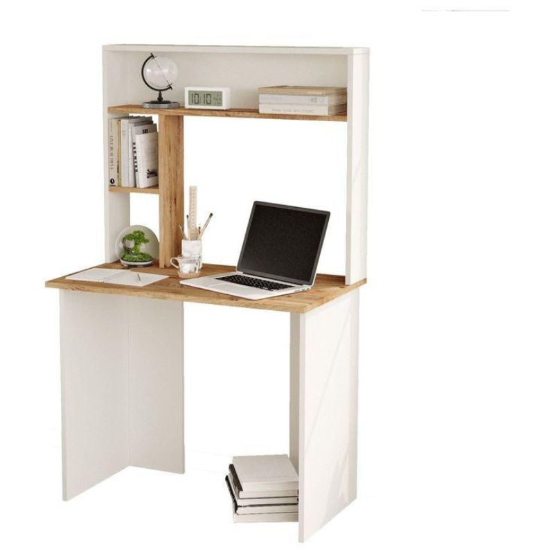 Bureau LISTES 90cm - Blanc et chêne - travail et étude