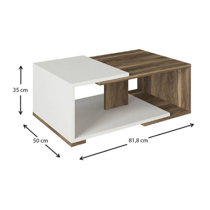 Table basse - ATERAM - Blanc et Noyer bois Mdf - 81cm