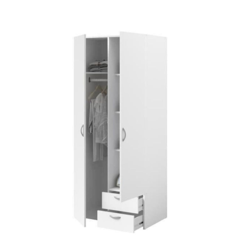 Armoire VARIA – 2 Portes Battantes & 2 Tiroirs – Blanc Épuré
