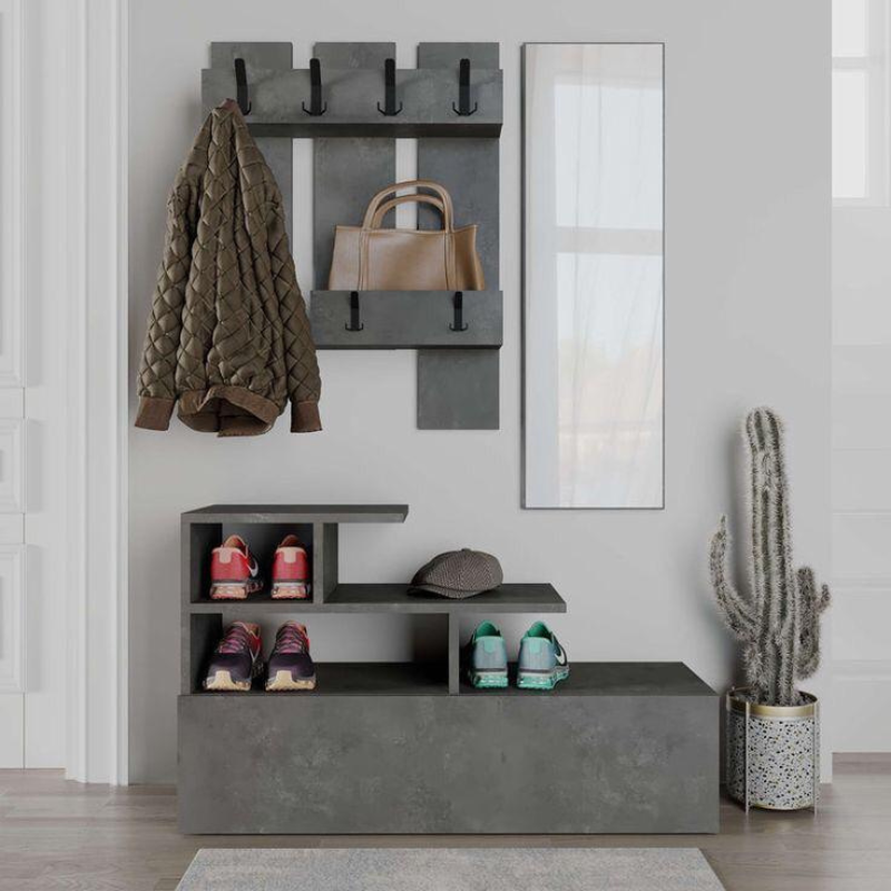 Rague à chaussures avec porte-manteau en bois MDF 100cm