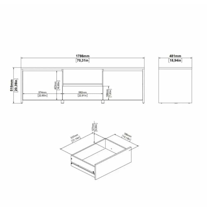 Meuble TV et table basse - chêne et blanc avec tiroir et deux portes 178cm