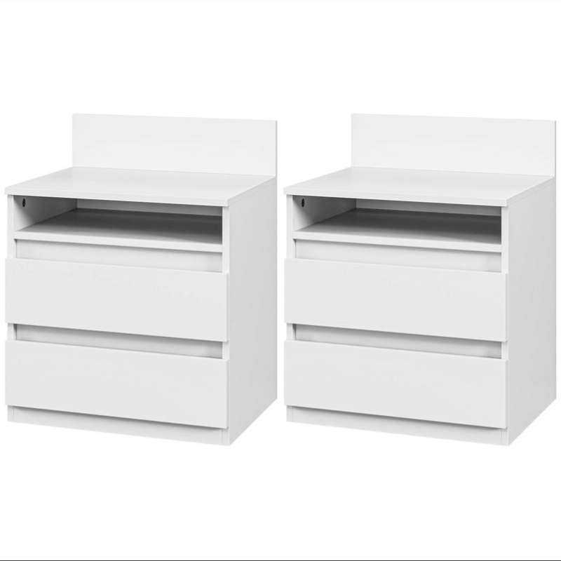 Pack Lot de 2 Tables de Chevet Modernes – Blanc Épuré – avec Tiroir & Étagère