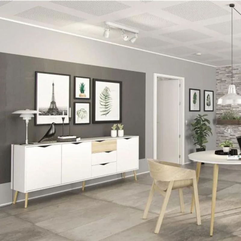 Buffet avec 3 tiroirs et 3 portes Blanc et chêne