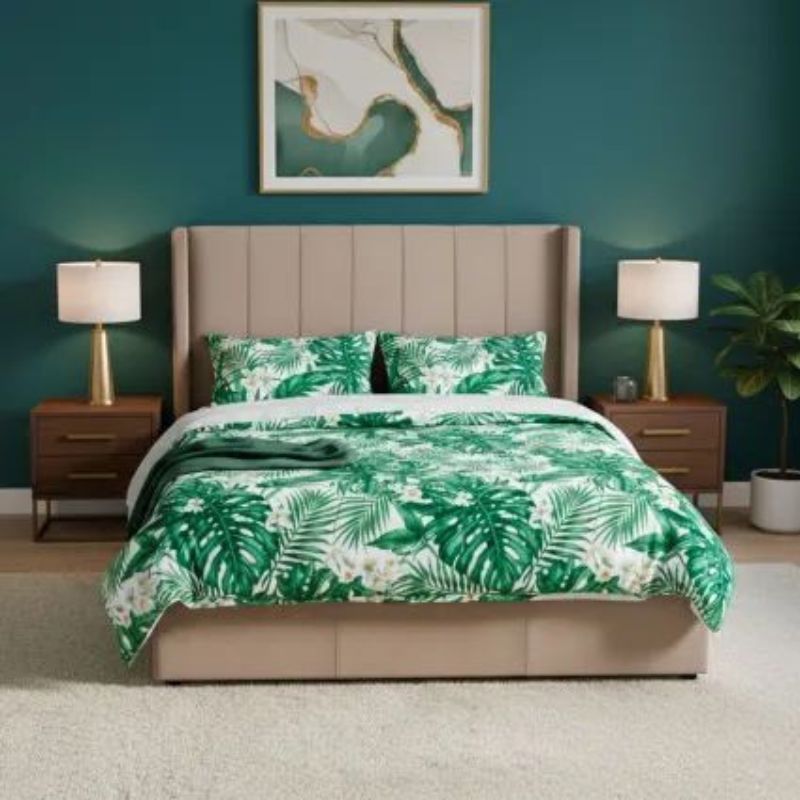 Lit Double MAGORIAL – Sommier Relevable en Velours Taupe