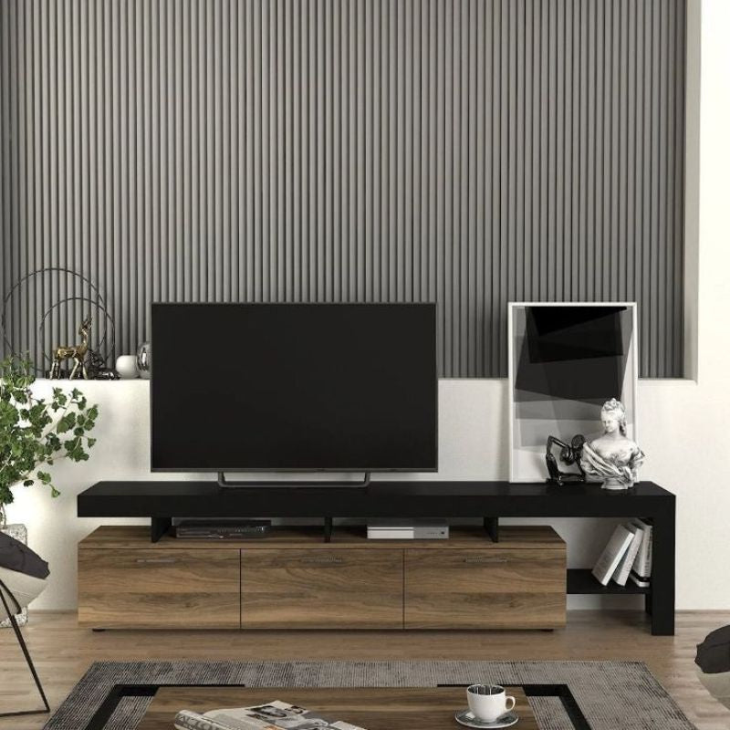 Meuble TV Acnes Megapap - chêne et blanc - noir et Noyer 220cm