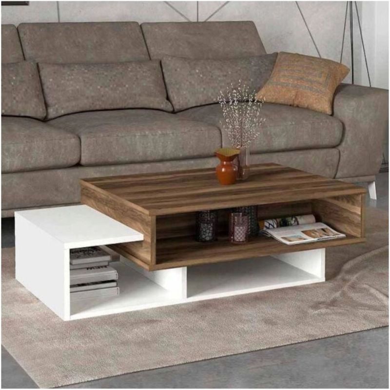 Table Basse EVAR – Noyer & Blanc Minimaliste