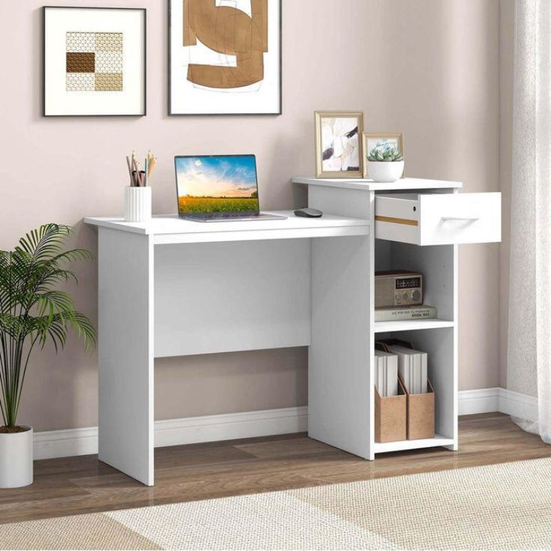 Bureau avec rangement - TRAK - 112cm - Blanc