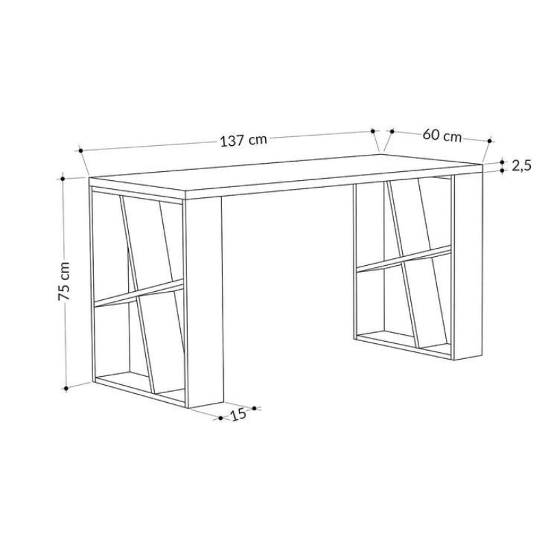 Bureau de travail en bois solide HONEY 137 cm – Noyer et Blanc