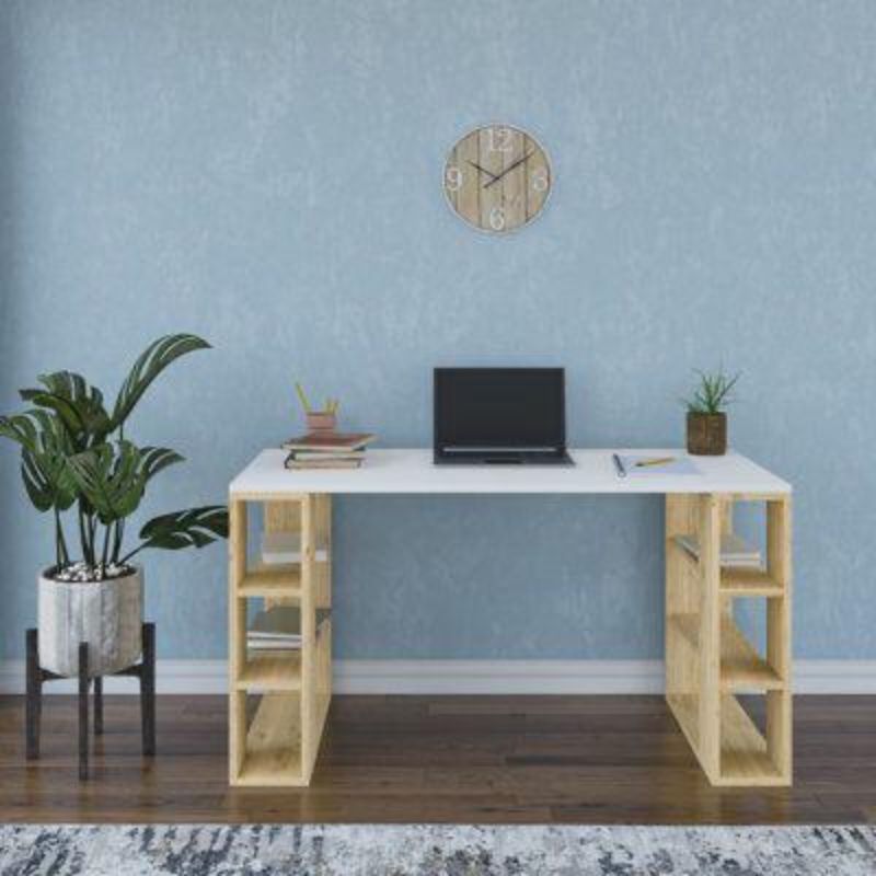 Bureau chêne et Blanc - 140 cm bois Mdf
