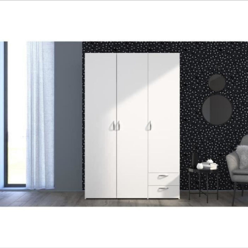 Armoire VARIA – 3 Portes Battantes & 2 Tiroirs – Blanc Épuré
