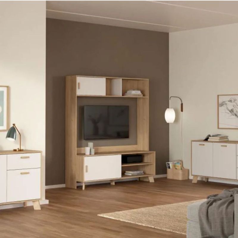 Mur équipé original - Blanc et Chêne - 155cm