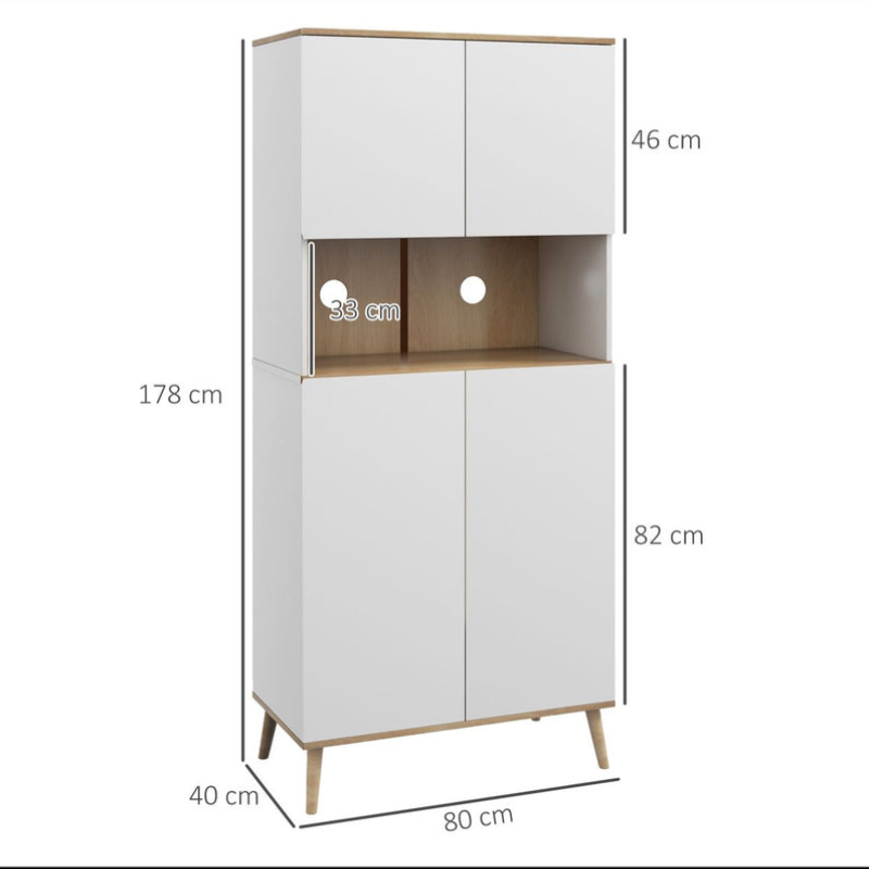 Buffet de cuisine armoire de rangement 2 placards avec porte étagères réglables niche centrale 2 passe-câbles blanc