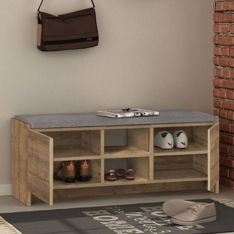 Meuble chaussures ZULLA avec assise - Noyer bois Mdf