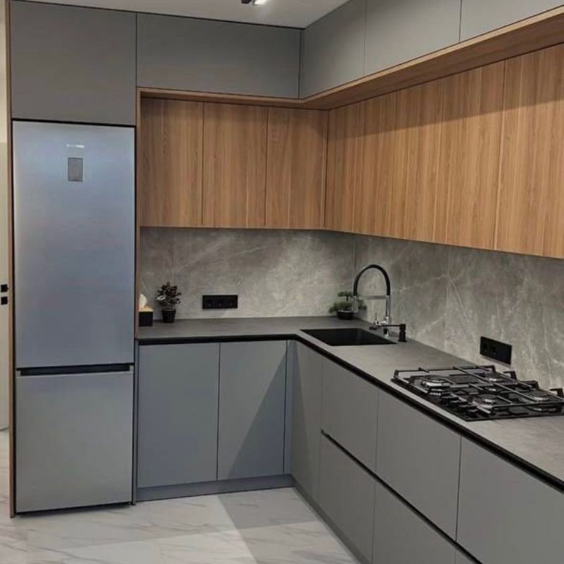 Cuisine LUXE & MAT - Anthracite, Noir & Bois Naturel Sur Mesure