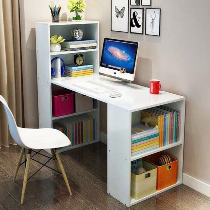 bureau Blanc - en bois Mdf- avec bibliothèque de rangement 120cm