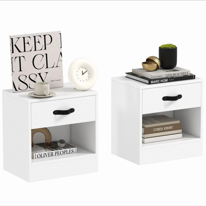 Pack de 2 Tables de Chevet avec Tiroir et Compartiment Ouvert pour Salon - Blanc
