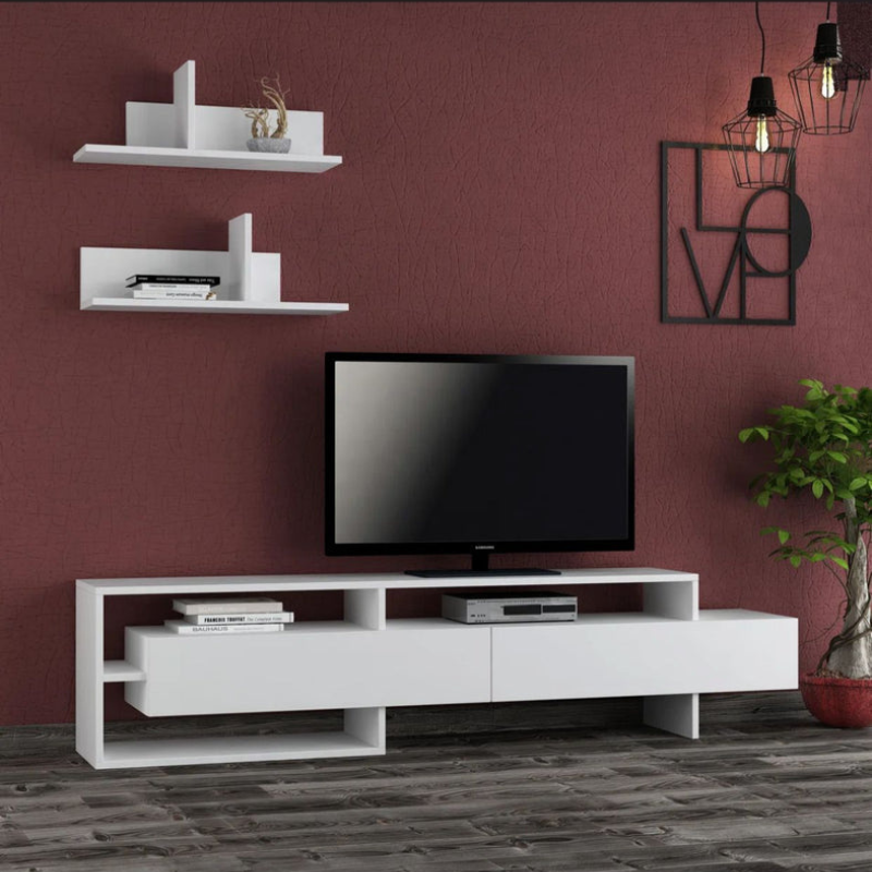 Meuble TV moderne -Calhoun -pour TV jusqu'à 50 pouces avec étagères 180cm