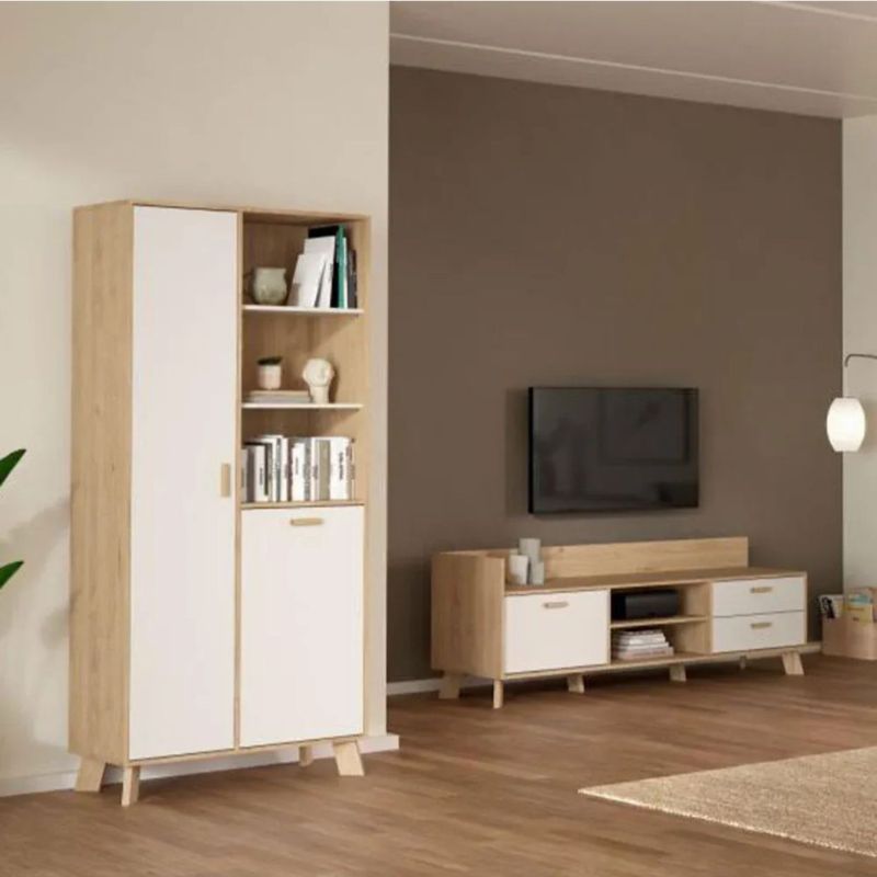 Buffet haut à deux portes en finition chêne et blanc