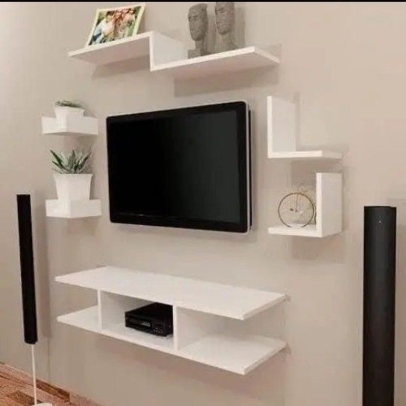 Meuble TV - 120cm Blanc avec étagère