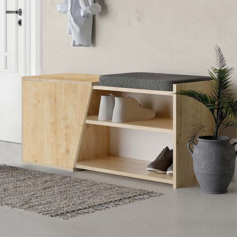 Meuble chaussures avec assises FIONA - anthracite - chêne bois Mdf 104 cm