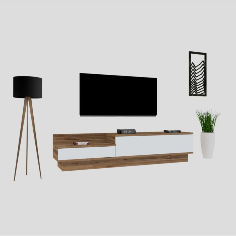 Meuble TV - Dakaria - pour téléviseurs de 65 pouces blanc et Noyer 160cm
