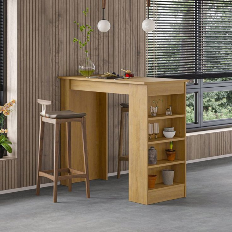 Table bar à manger en bois SWALLO 117 cm – Blanc & Chêne