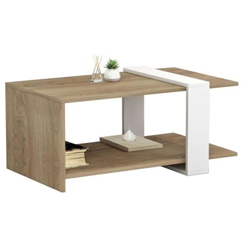 Table Basse ACIER - Blanc et chêne salon et séjour - bois Mdf - 80cm