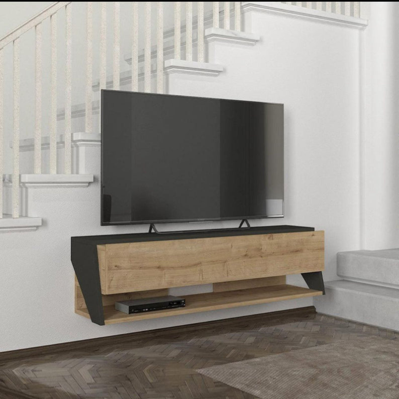 Meuble TV design suspendu LAVA 120cm - Chêne et Gris anthracite