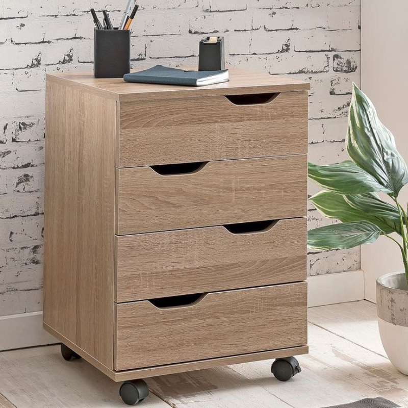 Table de chevet - Chêne 4 tiroirs bois MDF