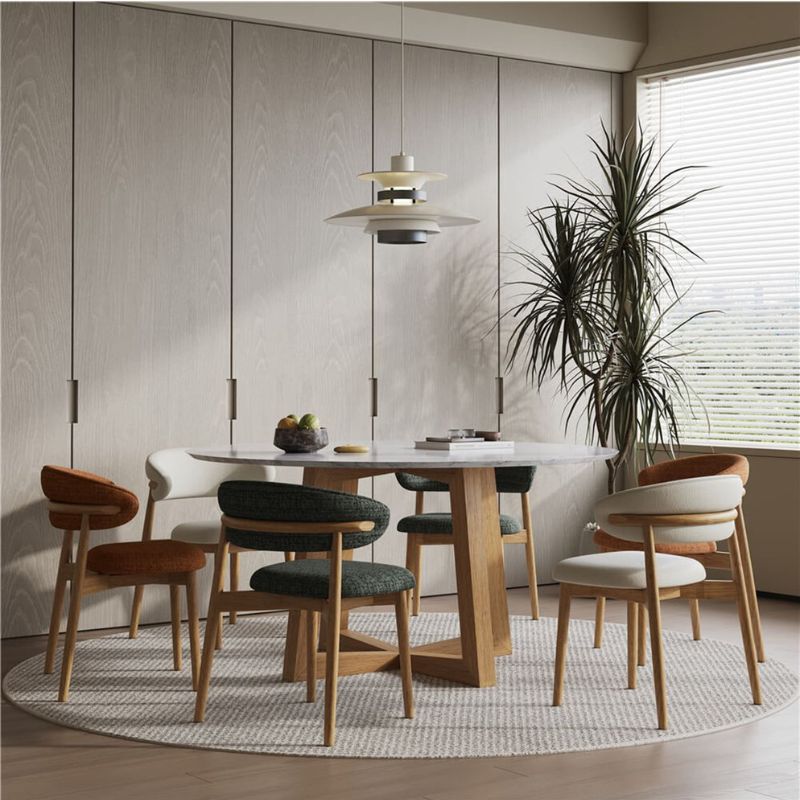 Table de salle à manger bois hêtre en marbre de Carrare italien Devereaux