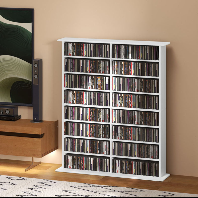 Rangements pour CD et DVD avec 16 compartiments et 12 étagères réglables, capacité max. 720 CD/396 DVD et Blu-ray