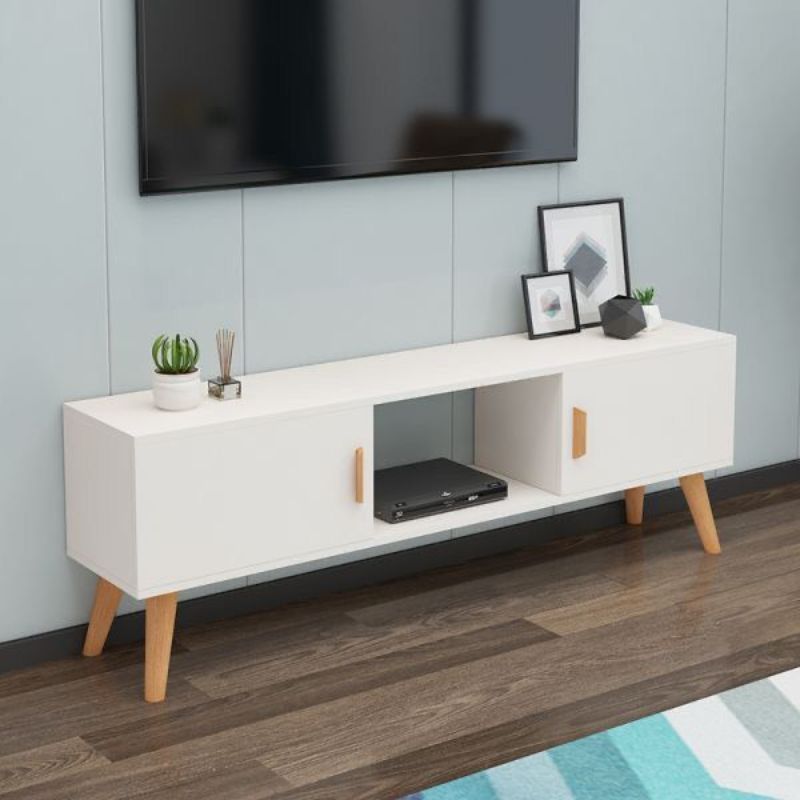 Meuble TV - SCANDI - 120cm salon et séjour blanc - Blanc et chêne