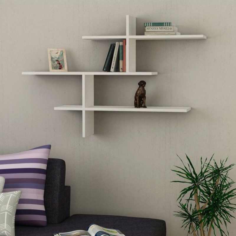 Étagère murale LEO 123 cm – Blanc – Salon ou Séjour