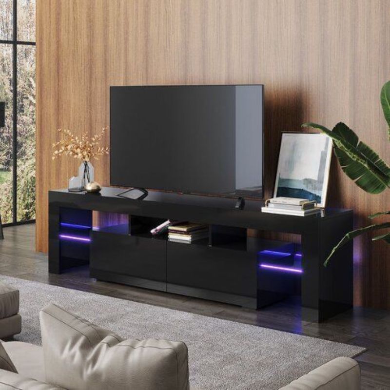 Meuble Tv 200cm Avec éclairage LED OTIS - Banc - chêne - noir