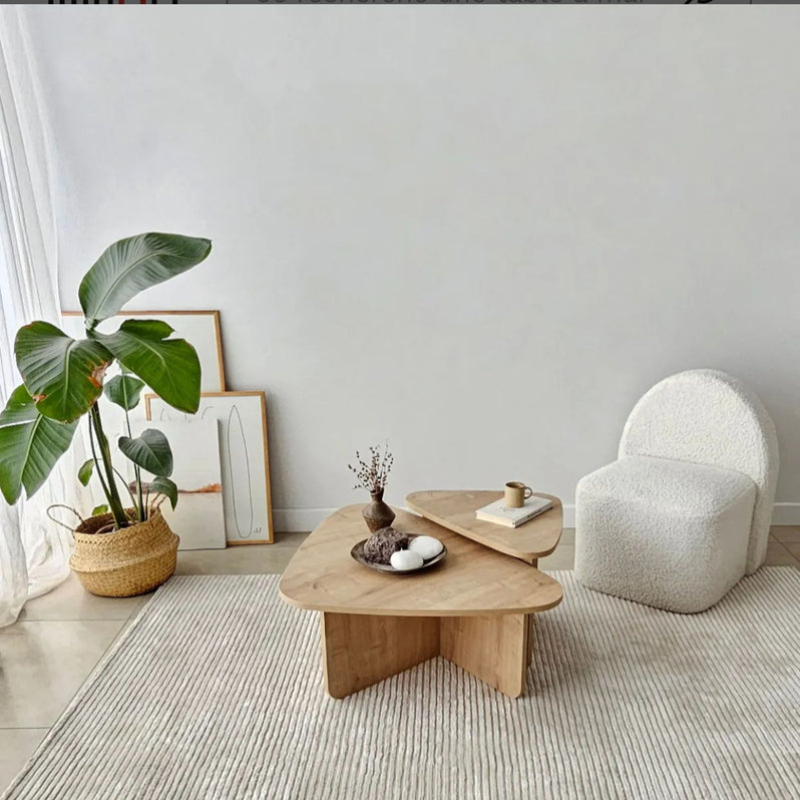 Table basse - noyer - Noir - chêne - triangle organique (x2)