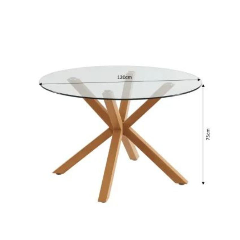 Harry - Table à manger ronde verre et effet bois hêtre - 120cm transparent