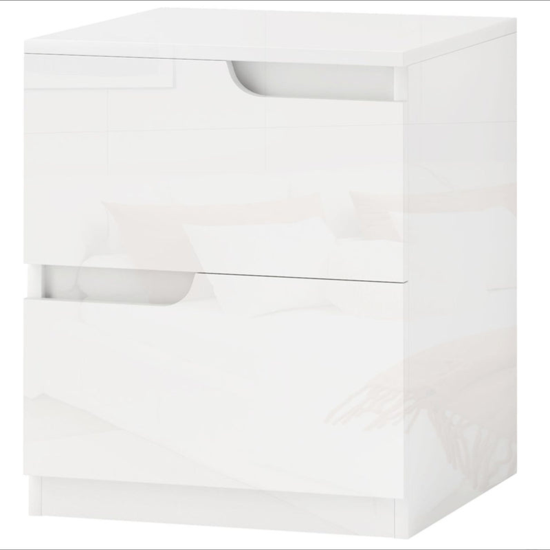 Table de Nuit Moderne  avec 2 Tiroirs et Design Brillant - Blanc