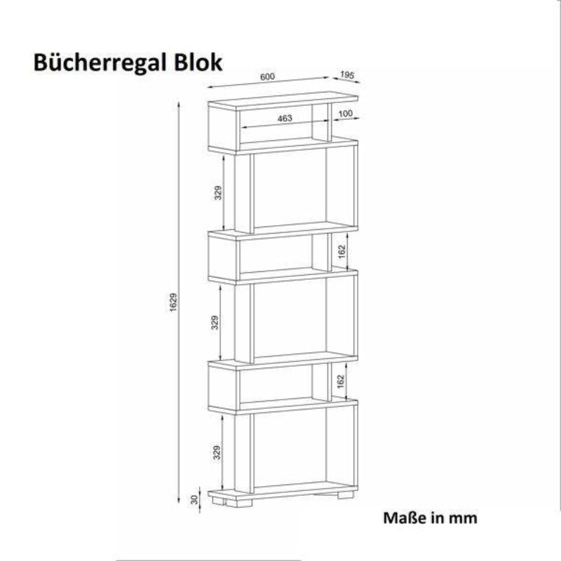 Bibliothèque à étagères - LOCK - 163cm chêne bois Mdf