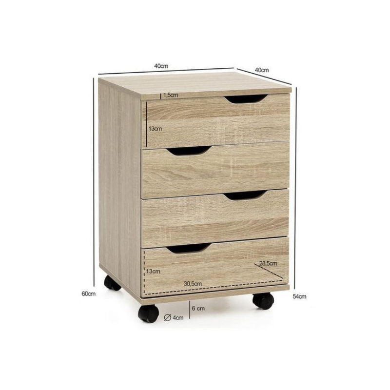Table de chevet - Chêne 4 tiroirs bois MDF