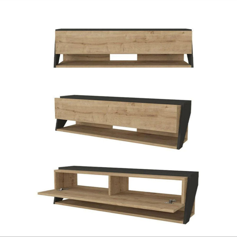 Meuble TV design suspendu LAVA 120cm - Chêne et Gris anthracite