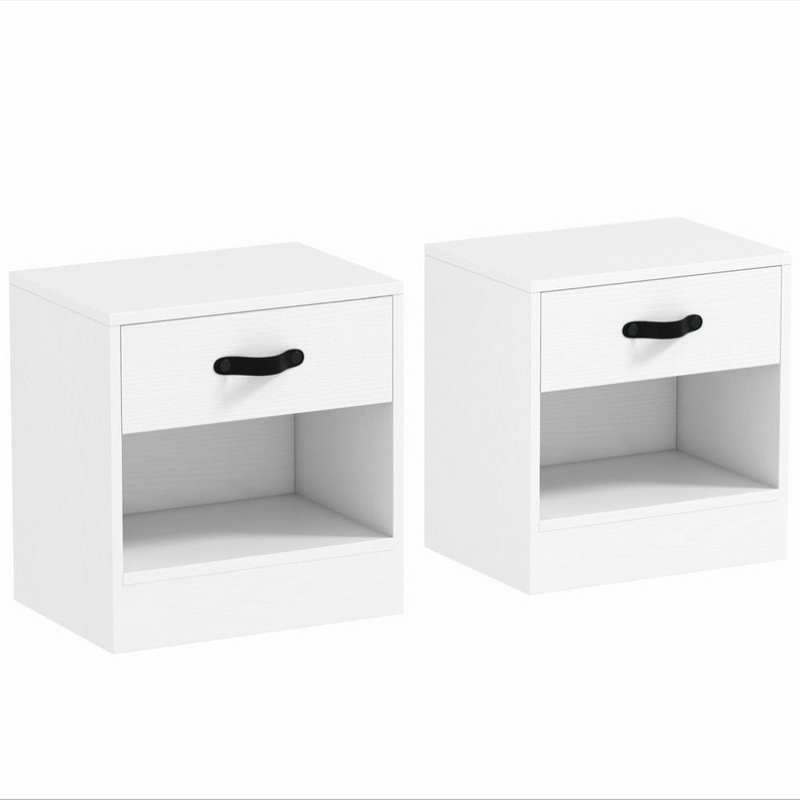 Pack de 2 Tables de Chevet avec Tiroir et Compartiment Ouvert pour Salon - Blanc