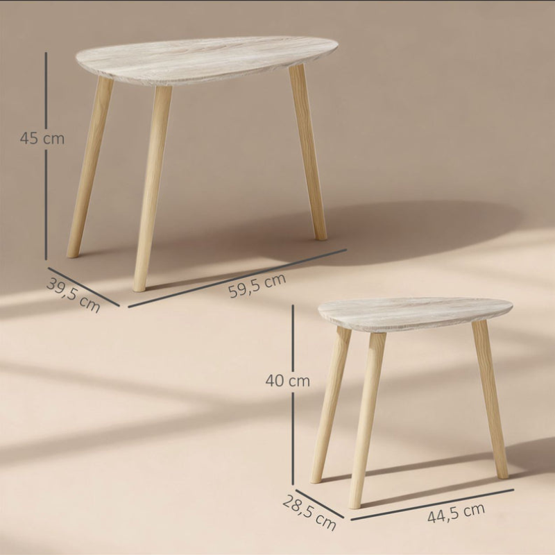 Lot de 2 tables basses gigognes design scandinave pieds en bois et plateau en bois