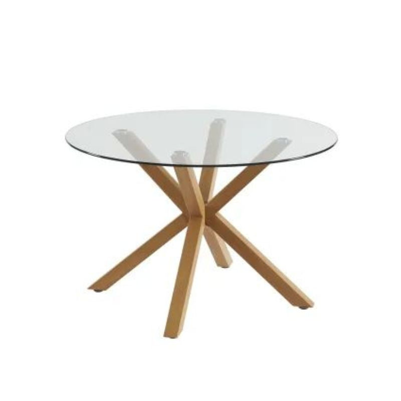 Harry - Table à manger ronde verre et effet bois hêtre - 120cm transparent