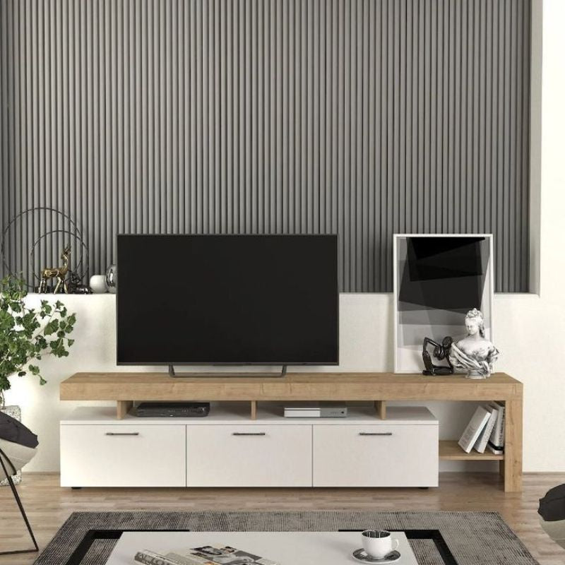 Meuble TV Acnes Megapap - chêne et blanc - noir et Noyer 220cm