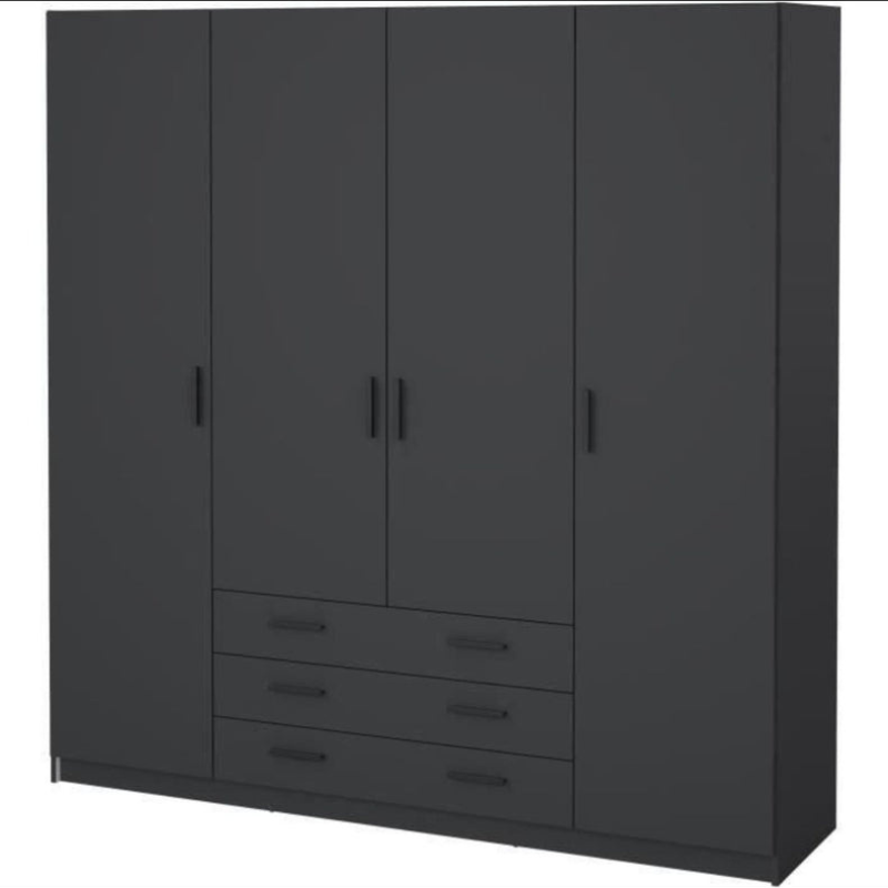 Armoire VEGA - Décor Gris anthracite - 4 portes + 3 tiroirs